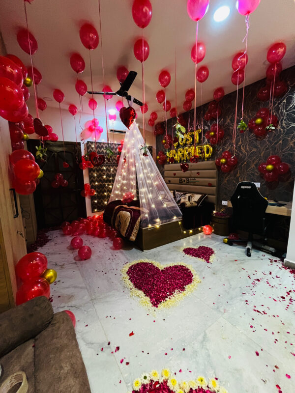Just married room decoration by Balloon Decoration Bhopal