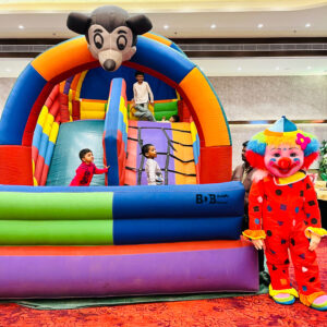 Kids Bouncy Castle with Clown Entertainment by Balloon Decoration Bhopal