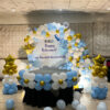 Happy retirement balloon decoration with blue white and gold theme and customized name backdrop in Bhopal