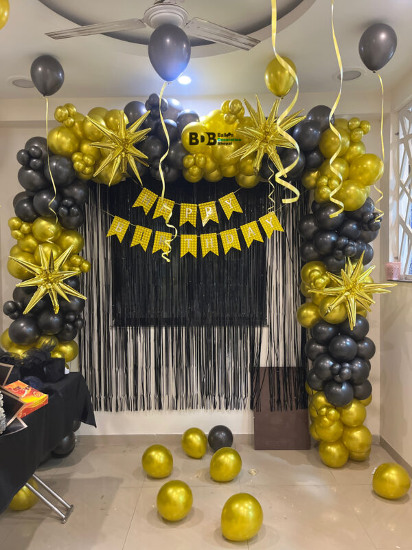 Luxurious Black-Gold Chrome Balloon Arch || Balloon Decoration Bhopal