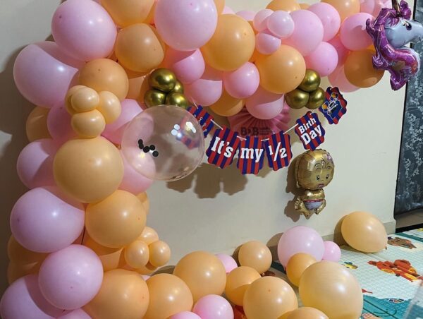 Half Birthday Pastel Balloon Decoration Setup by Balloon Decoration Bhopal
