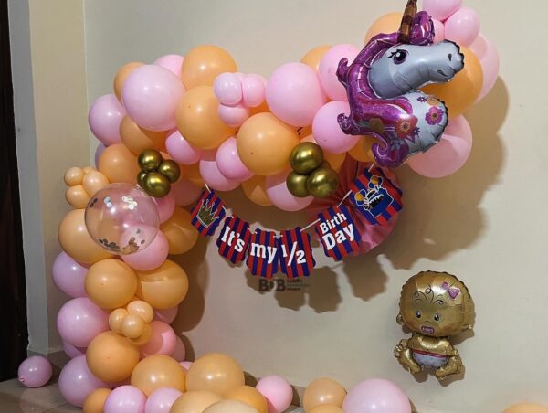 Half Birthday Pastel Balloon Decoration Setup by Balloon Decoration Bhopal