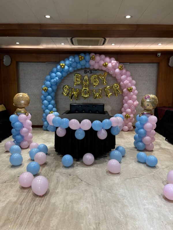 Luxury Baby Shower Balloon Decoration Setup | Blue & Pink Ring Arch Theme