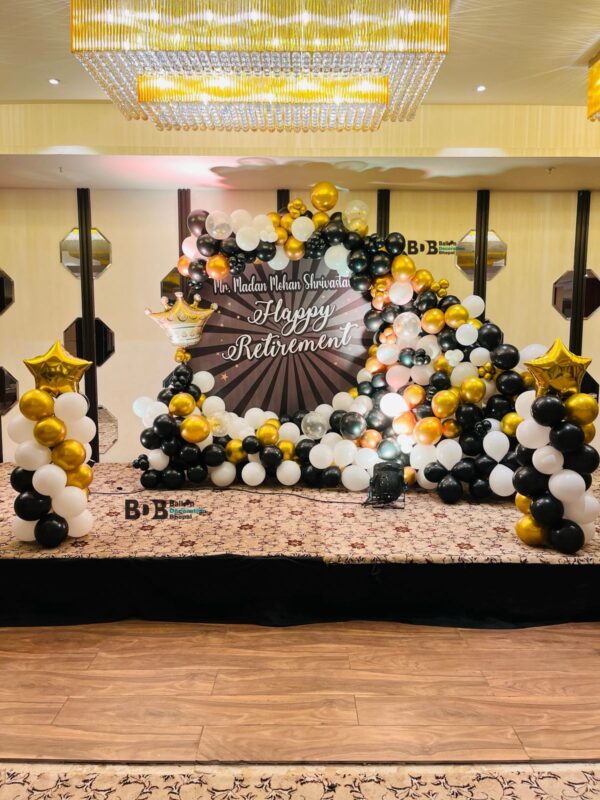 Retirement Party Balloon Decoration Setup | Black Gold Happy Retirement Theme Decoration