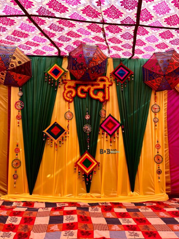 Haldi Ceremony Decoration Setup | Traditional Haldi Backdrop Decoration