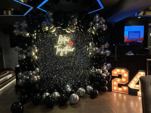 Black Silver Birthday Decoration Setup | Luxury Sequin Backdrop Party Decor