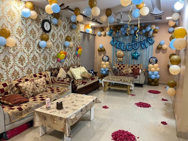 Welcome Baby Boy Decoration Setup | Blue Gold Baby Welcome Theme Decoration