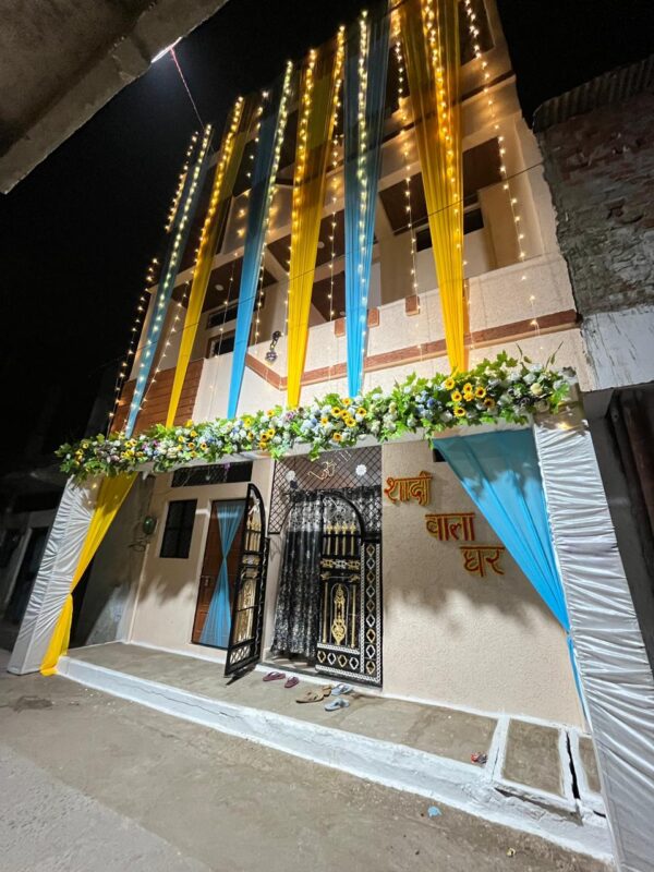 Haldi Ceremony House Entrance Decoration | Yellow Blue Haldi Theme Setup