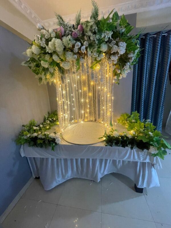 Luxury Floral Ring Stage Decoration with Fairy Lights | Elegant Celebration Backdrop