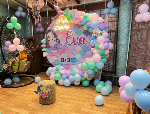 Mermaid Theme Birthday Decoration for Girls | Pastel Balloon Birthday Setup