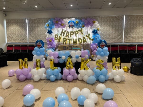 Doraemon Theme Birthday Balloon Decoration Setup for Kids | Pastel Balloon Birthday Party Decoration