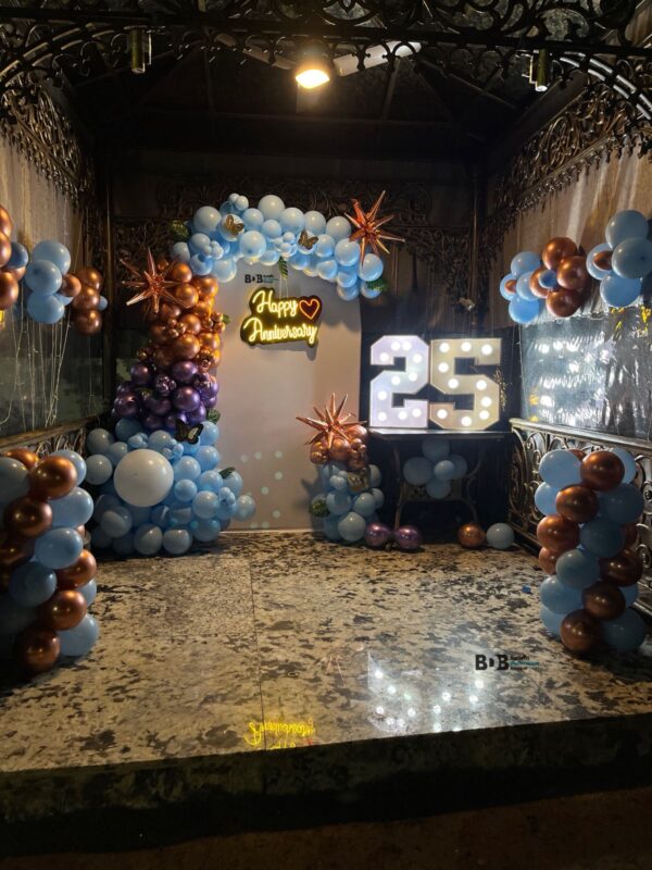 25th Anniversary Decoration in Bhopal | Silver Rose Gold Balloon Setup