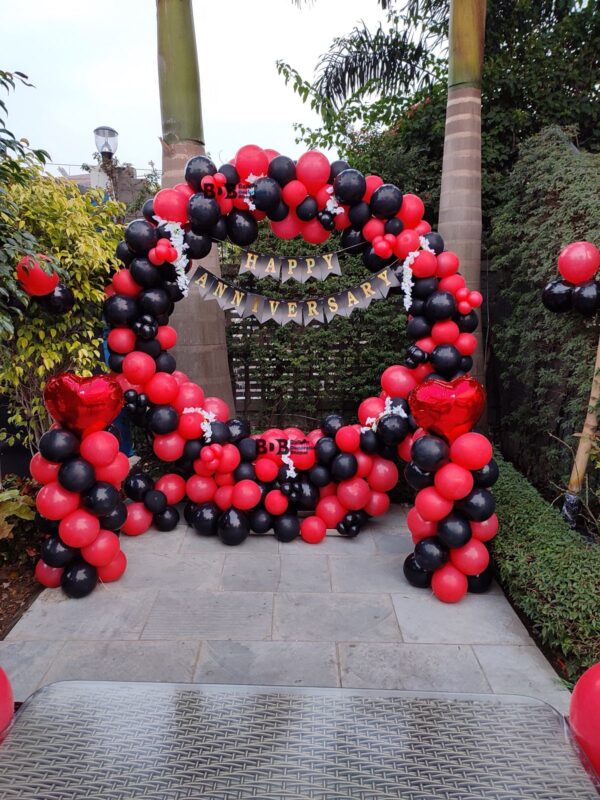 Red & Black Anniversary Ring Decoration | Romantic Balloon Arch Setup