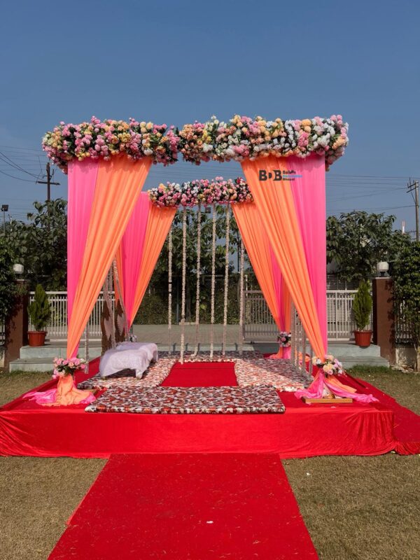 Royal Haldi Stage Decoration | Floral Mehendi & Haldi Mandap Setup