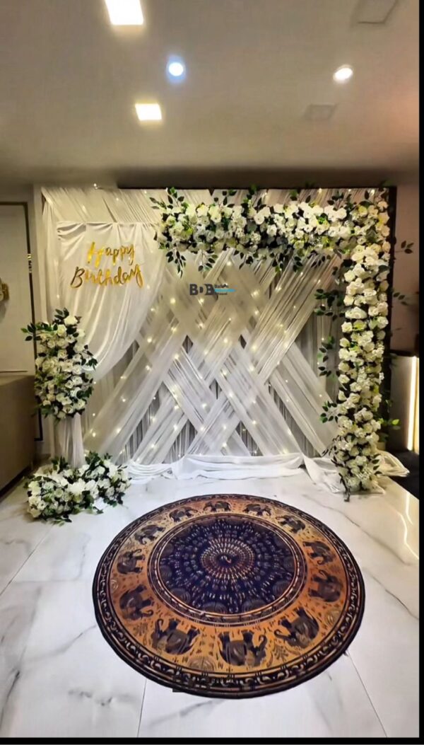 White Floral Birthday Decoration | Elegant Backdrop Setup in Bhopal