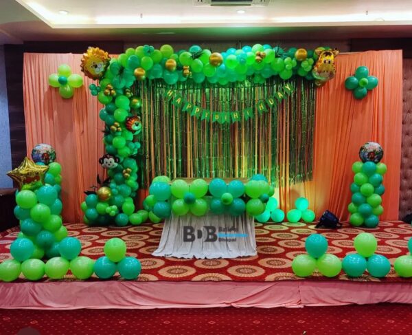 Jungle Theme Birthday Decoration | Green Balloon Birthday Setup